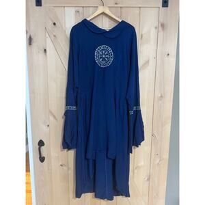 Holy Clothing | NWT Blue Vegvisir Hooded Long Sleeve Tie Back Dress | Size 2X